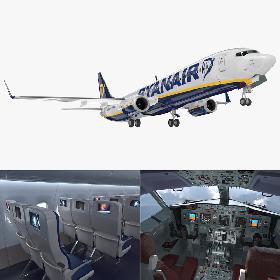 3D Boeing 737-900 with Interior Ryanair Rigged 3D Model model
